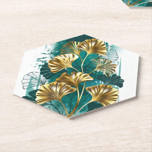 Bijkantoor met Golden Leaves Ginko Biloba Kartonnen Onderzetters (Schuin)