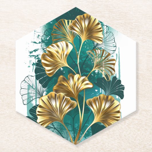 Bijkantoor met Golden Leaves Ginko Biloba Kartonnen Onderzetters (Voorkant)