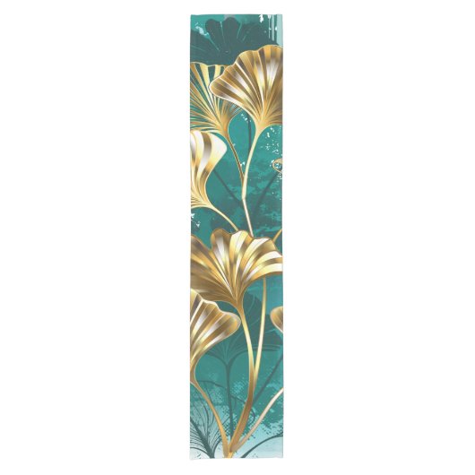 Bijkantoor met Golden Leaves Ginko Biloba Korte Tafelloper (Voorkant)