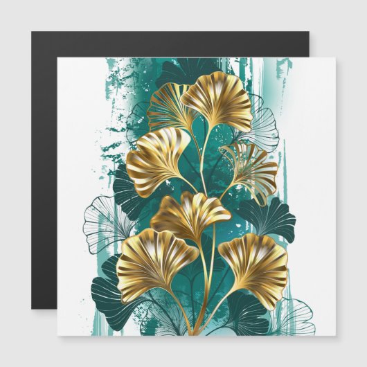 Bijkantoor met Golden Leaves Ginko Biloba Magnetische Uitnodiging (Voorkant / Achterkant)