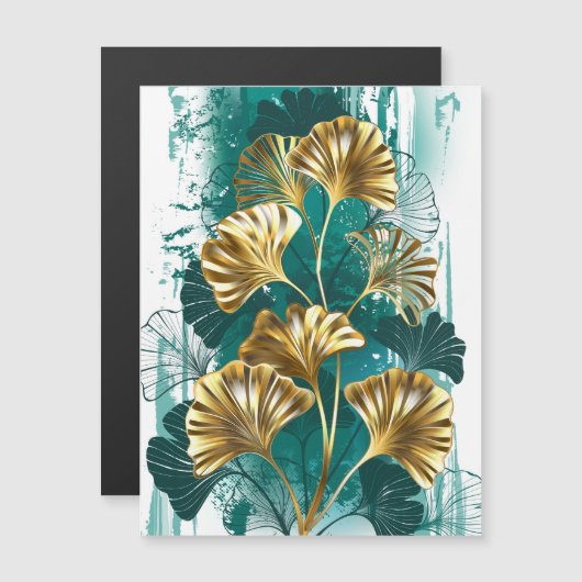 Bijkantoor met Golden Leaves Ginko Biloba Magnetische Uitnodiging (Voorkant / Achterkant)