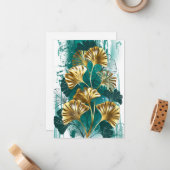 Bijkantoor met Golden Leaves Ginko Biloba Notitiekaartje (Voorkant / Achterkant in situ)