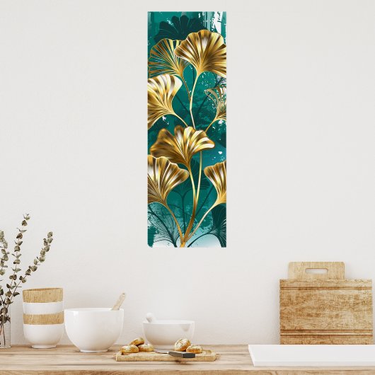 Bijkantoor met Golden Leaves Ginko Biloba Poster (Keuken)
