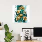 Bijkantoor met Golden Leaves Ginko Biloba Poster (Thuiskantoor)