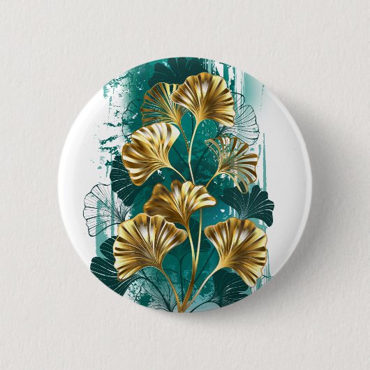 Bijkantoor met Golden Leaves Ginko Biloba Ronde Button 5,7 Cm (Voorkant)