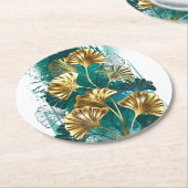 Bijkantoor met Golden Leaves Ginko Biloba Ronde Kartonnen Onderzetter (Gebogen)
