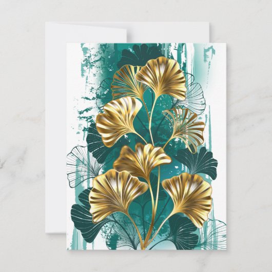 Bijkantoor met Golden Leaves Ginko Biloba Save The Date (Voorkant)