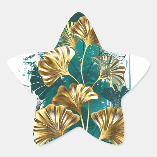 Bijkantoor met Golden Leaves Ginko Biloba Ster Sticker (Voorkant)