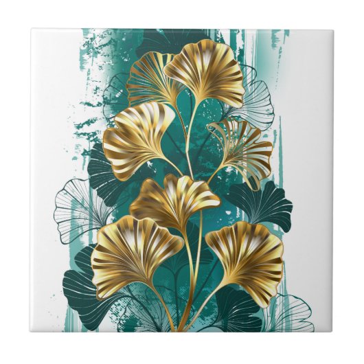 Bijkantoor met Golden Leaves Ginko Biloba Tegeltje (Voorkant)
