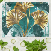 Bijkantoor met Golden Leaves Ginko Biloba Theedoek (Gevouwen)