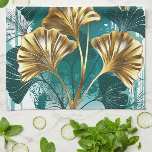 Bijkantoor met Golden Leaves Ginko Biloba Theedoek (Gevouwen)