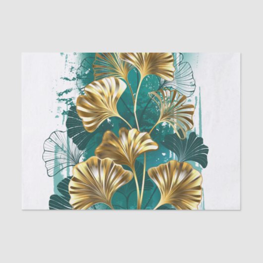 Bijkantoor met Golden Leaves Ginko Biloba Tissuepapier (Voorkant)