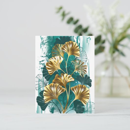 Bijkantoor met Golden Leaves Ginko Biloba Uitnodiging Briefkaart (Staand voorkant)