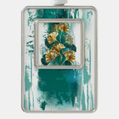 Bijkantoor met Golden Leaves Ginko Biloba Verzilverd Omlijst Ornament (Voorkant)