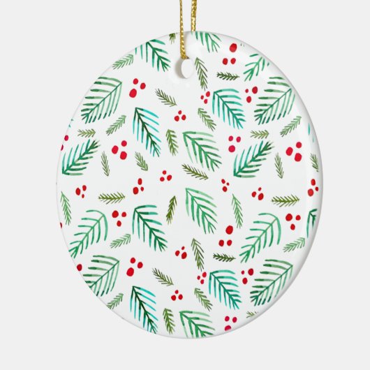 Bijkantoren van kerstbomen en bessen - groen en ro keramisch ornament (Links)