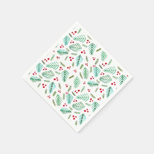 Bijkantoren van kerstbomen en bessen - rood en gro servet (Hoek)