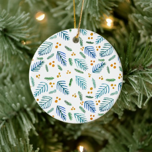 Bijkantoren van kerstbomen en bessen - turquoise keramisch ornament (Boom)