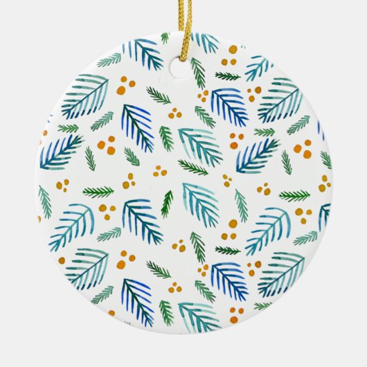 Bijkantoren van kerstbomen en bessen - turquoise keramisch ornament (Voorkant)