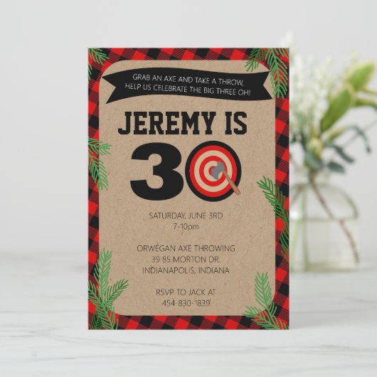 Bijl Het gooien Dertigste Verjaardag Uitnodiging (Staand voorkant)