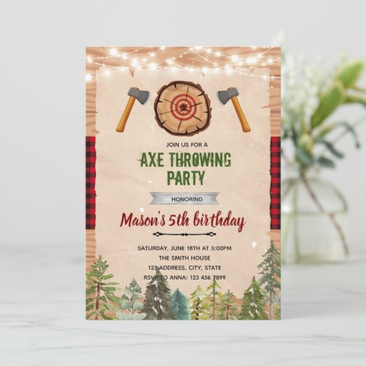 Bijlwerpen feestuitnodiging kaart (Staand voorkant)