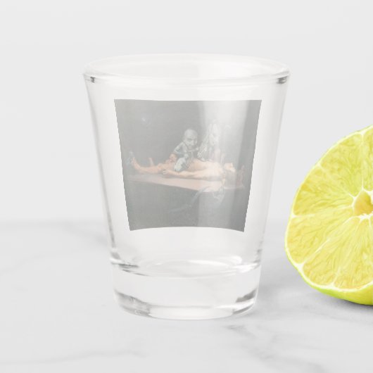 Bijna de dood ervaring zien van boze demonische ge shot glas (Achterkant)