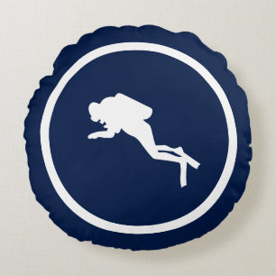 Bijna marineblauw DOLPHIN EN SCUBA DIVER nautisch Rond Kussen