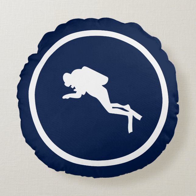 Bijna marineblauw DOLPHIN EN SCUBA DIVER nautisch Rond Kussen (Voorkant)