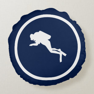 Bijna marineblauw SCUBA DIVER nautisch Rond Kussen