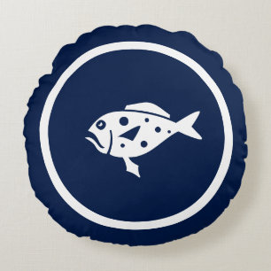 Bijna marineblauw VISSERIJ nautisch Rond Kussen