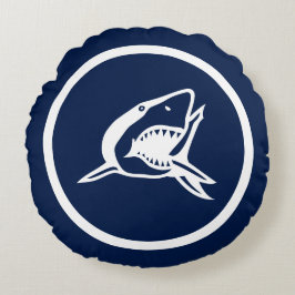 Bijna marineblauw witte haai nautisch rond kussen