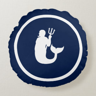 Bijna marineblauw + witte zeemeerman rond kussen