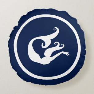 Bijna marineblauw + witte zeemeermin rond kussen