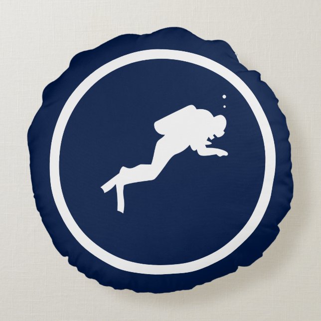 Bijna marineblauwe haai SCUBA DIVER nautisch Rond Kussen (Achterkant)