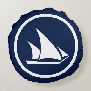 Bijna marineblauwe zeilboot zeepaardjes nautisch rond kussen