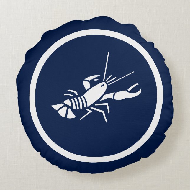 Bijna Navy blauw Kreeft nautisch Rond Kussen (Achterkant)