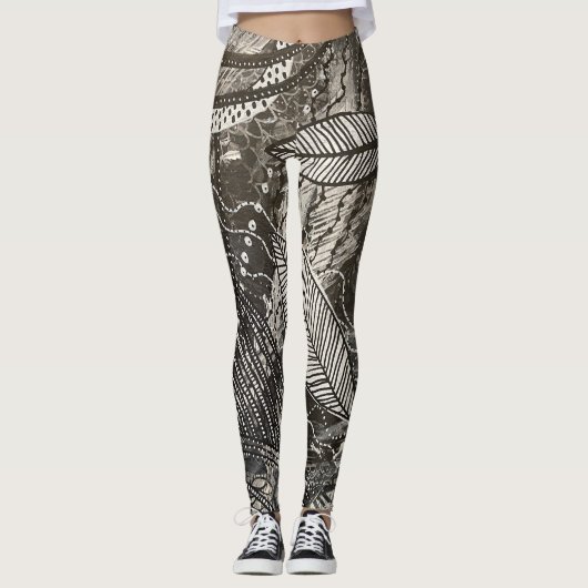 Bijna Overal 2 Zwarte & Witte Acryl Schildering Leggings (Voorkant)