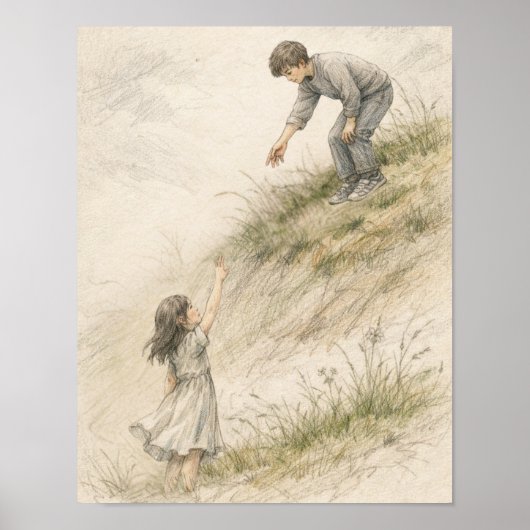 Bijna Rakende Handen – Zachte Potloodschets Kunst Poster (Voorkant)