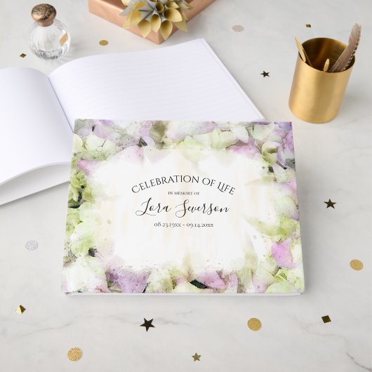 Bijna Roze Hydrangea Bloem Viering van het Leven Gastenboek (Voorkant open)