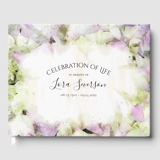 Bijna Roze Hydrangea Bloem Viering van het Leven Gastenboek (Voorkant)