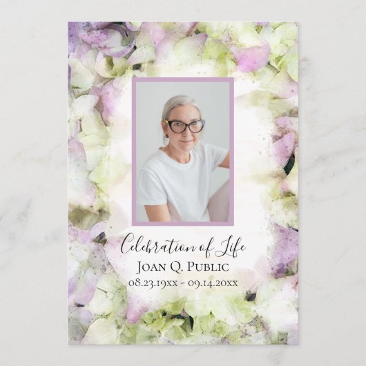 Bijna roze Hydrangea Bloemen Begrafenisservice Programmakaart (Voorkant)