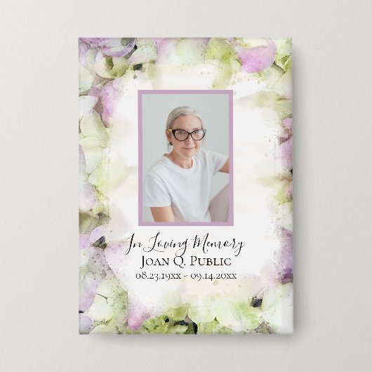 Bijna roze Hydrangea Waterverf begrafenismonument Button (Voorkant)