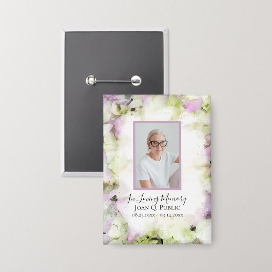 Bijna roze Hydrangea Waterverf begrafenismonument Button (Voorkant / Achterkant)