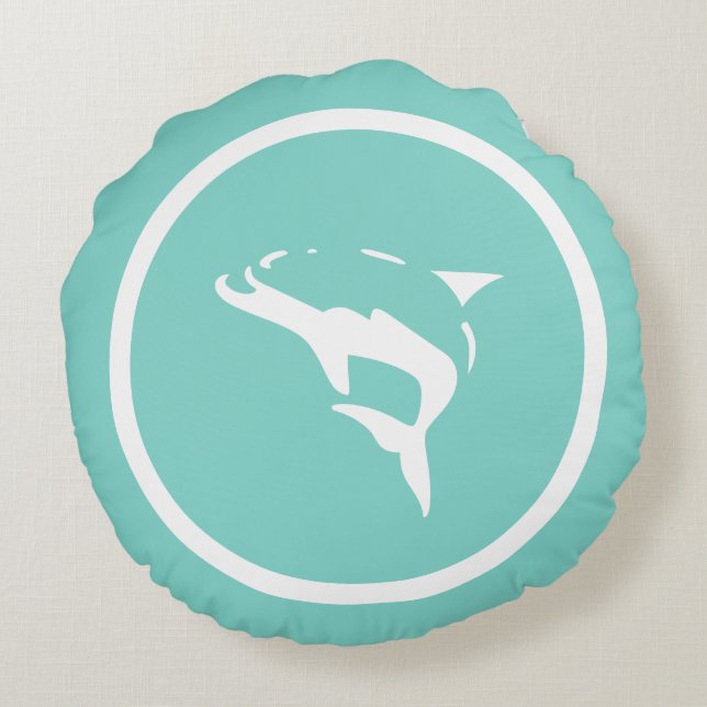 Bijna turquoise blauwe DOLFIJN maritiem Rond Kussen (Achterkant)