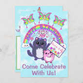 Bijnodigingen van de Birthday Party van Cute Kawai (Voorkant / Achterkant)