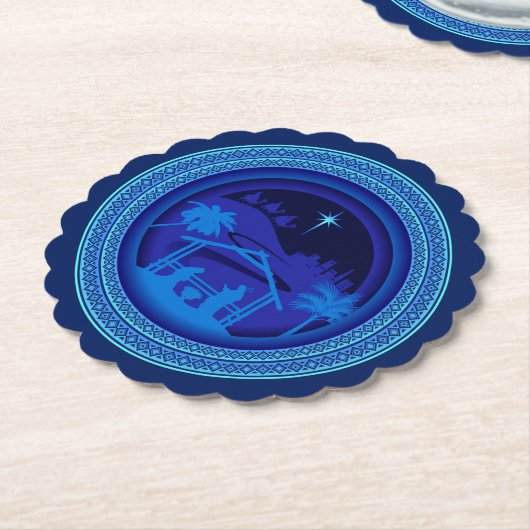 Bijpassende Blauwe Geboorte Kerstmis Geschulpte Ro Kartonnen Onderzetters (Gekanteld)