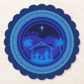 Bijpassende Blauwe Geboorte Kerstmis Geschulpte Ro Kartonnen Onderzetters (Voorkant)