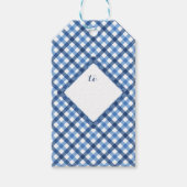 Bijpassende blauwe gingham diamant cadeau labels cadeaulabel (Voorkant)