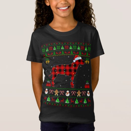 Bijpassende Buffalo Plaid Ugly Bull Terrier Kerst T-shirt (Voorkant)