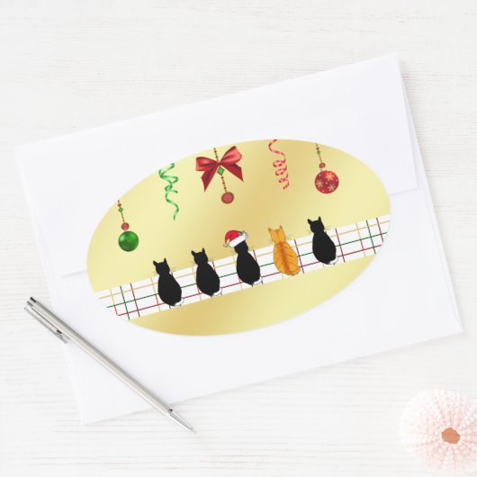 Bijpassende chique Sticker met kerstkatten (Envelop)
