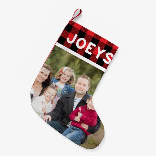 Bijpassende familie foto schattig rood geruite ker kleine kerstsok (Voorkant (Hangend))